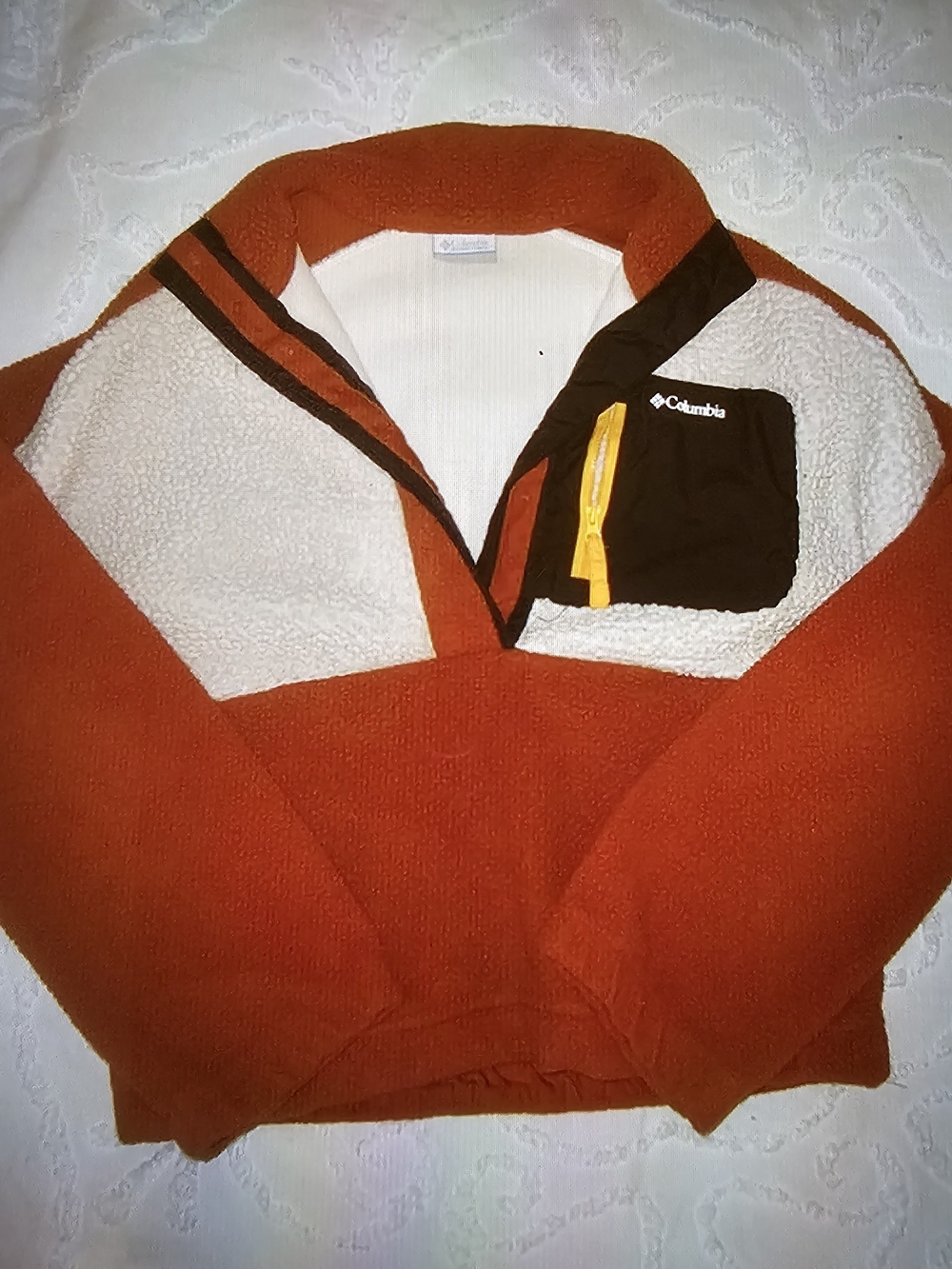 Columbia Women's Rust and Cream Sherpa Quarter-Zip Pullover
